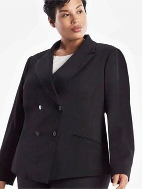 MM.LaFleur Roxanne Double-Breasted Blazer in light twill, Black Size +1